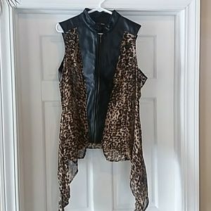 Faux leather and leopard vest